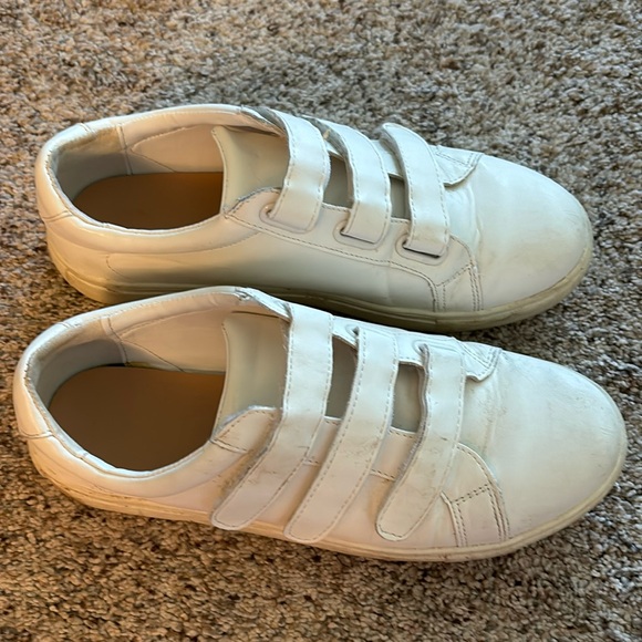 White Velcro Canvas  Leather Shoes - Picture 1 of 10